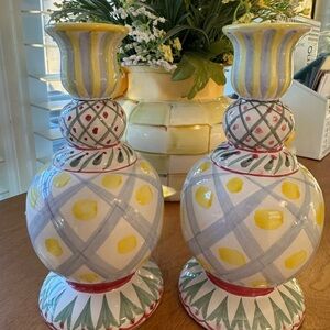 Mckenzie Childs Ceramic Candle Holders